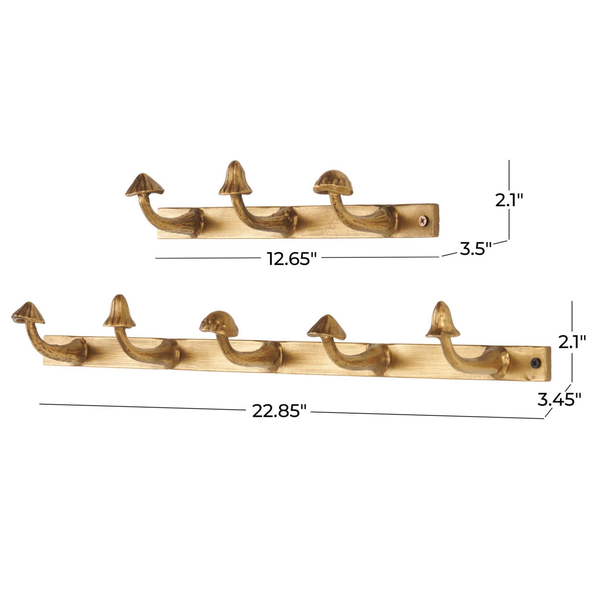 Gold Metal Mushroom 8 Hanger Wall Hook Set, 2ct.